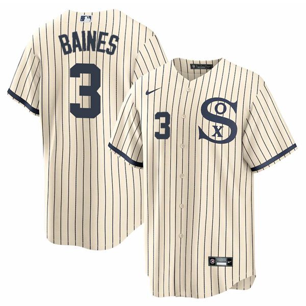 Men Chicago White Sox #3 Baines Cream stripe Dream version Game Nike 2021 MLB Jersey